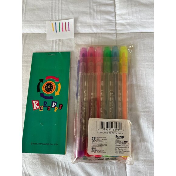 Vtg 1988-1997 Sanrio Hello Kitty Keroppi Frog Felt Tip Pen Set Of 6 & 5 Page - Picture 4 of 8